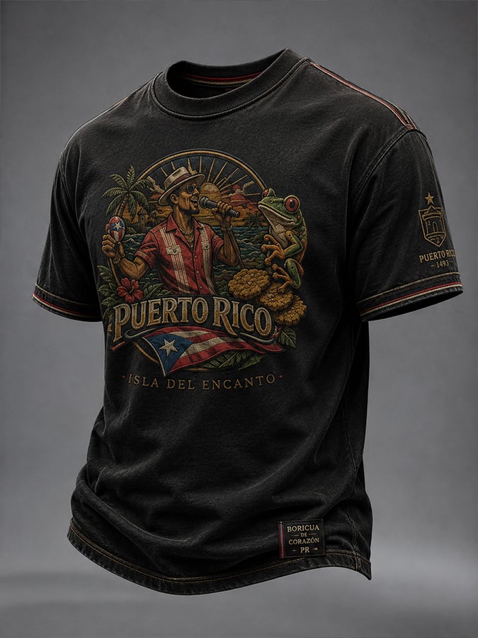 Men's Puerto Rico Art Printed Short-sleeved T-shirt