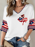 Women Puerto Rico Print Casual T-Shirt