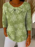 Women's Christmas Print Round Neck 3/4 Sleeve Casual Pullover Sweater