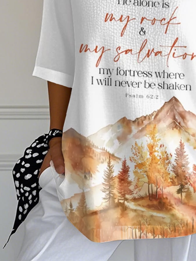Women's Fall Faith Print Casual V-Neck T-Shirt