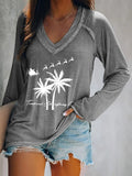 Women's Tropical Christmas Print Long Sleeve T-Shirt