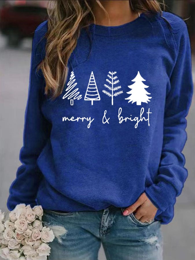 Merry And Bright Women's Christmas Print Long Sleeve Sweatshirt