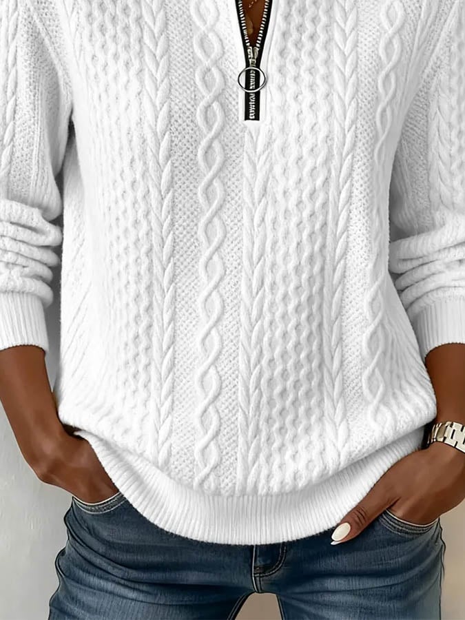 Women's Casual Solid Color Zipper Pullover Sweatshirt