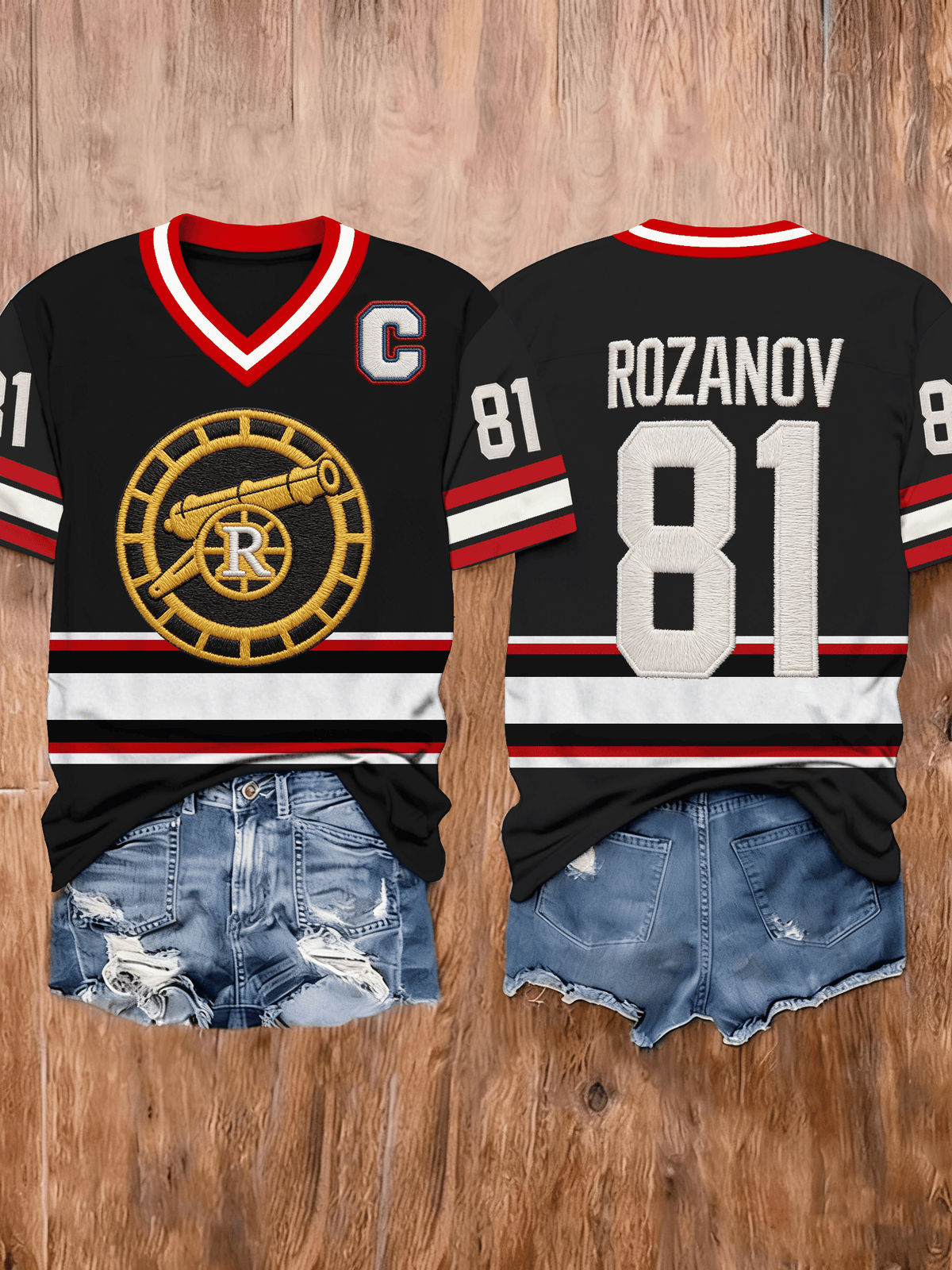 Women's ice hockey V-neck printed T-shirt