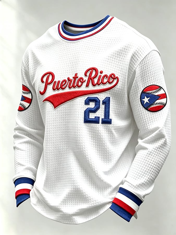 Men's Puerto Rico Baseball Print Long-Sleeve T-Shirt