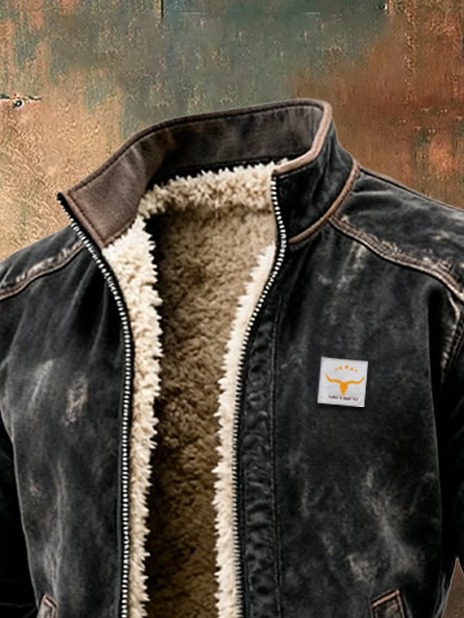 Men's Vintage Suede Splicing Warm Multi-Pocket Outdoor Jacket