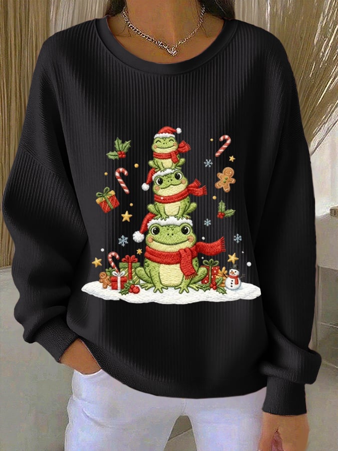 Women's Christmas Animal Frog Print Sweatshirt