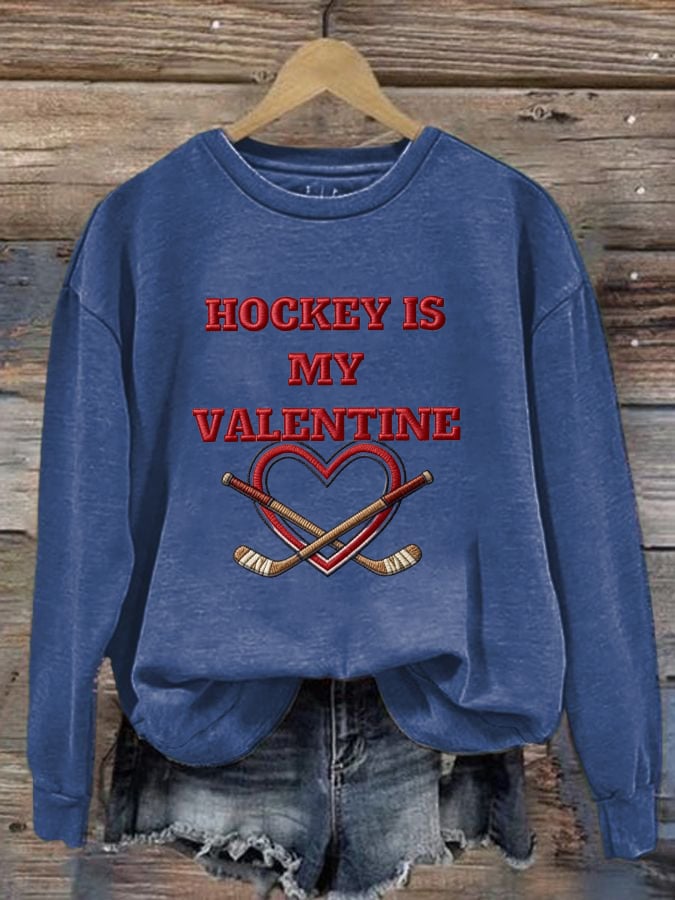 Women's Romantic Ice Hockey Print Long-Sleeved Sweatshirt