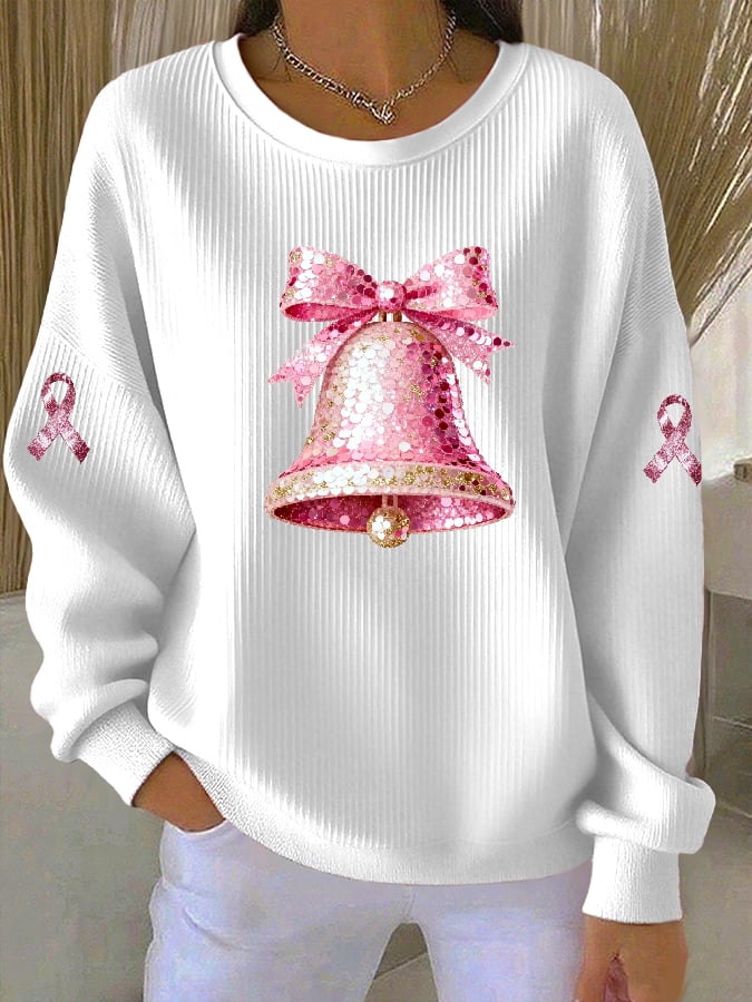 Women's Casual Breast Cancer Awareness Christmas Print Sweatshirt