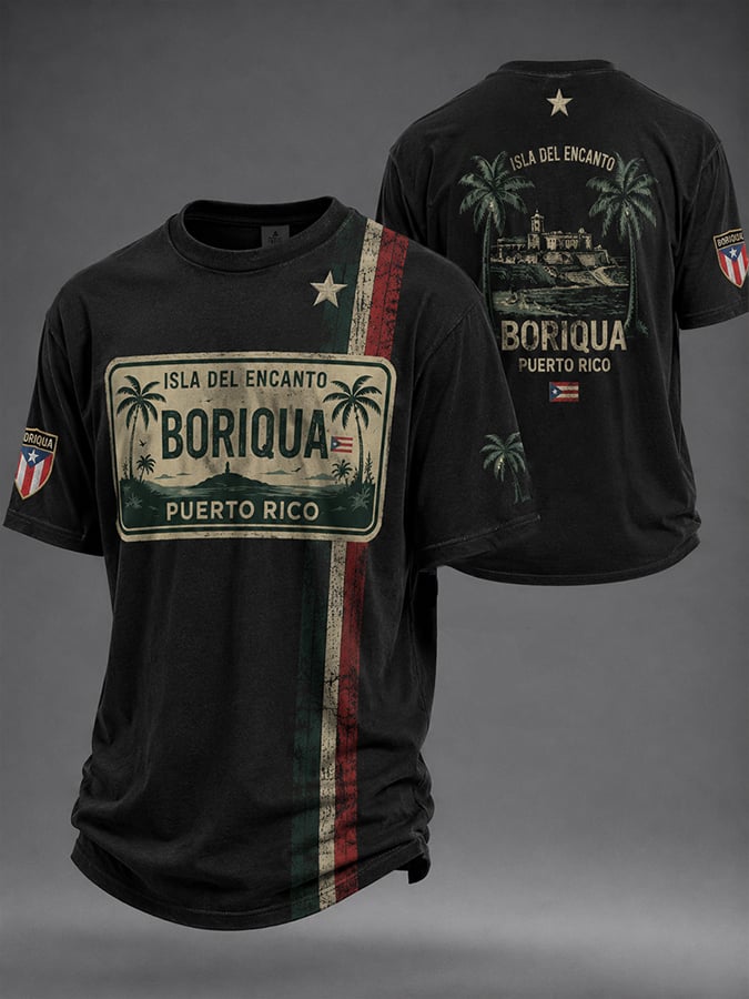 Men's Puerto Rico Art Printed Short-sleeved T-shirt
