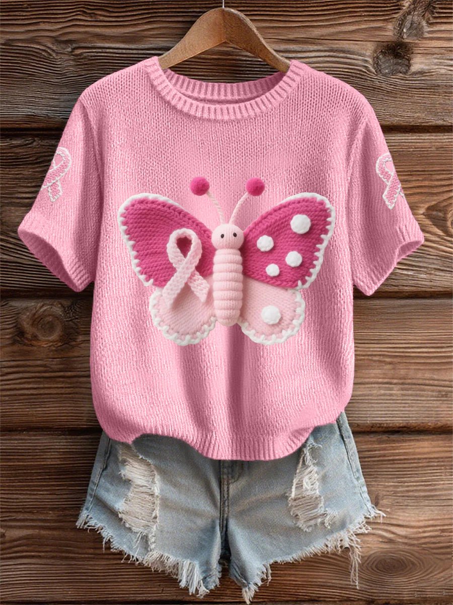 Women's Breast Cancer Awareness Pink Print Short Sleeve T-Shirt