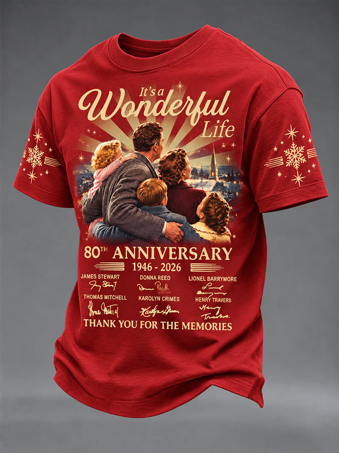 🔥🔥2nd 50% Off 🔥🔥Men's It's A Wonderful Life Christmas Print Round Neck T-shirt