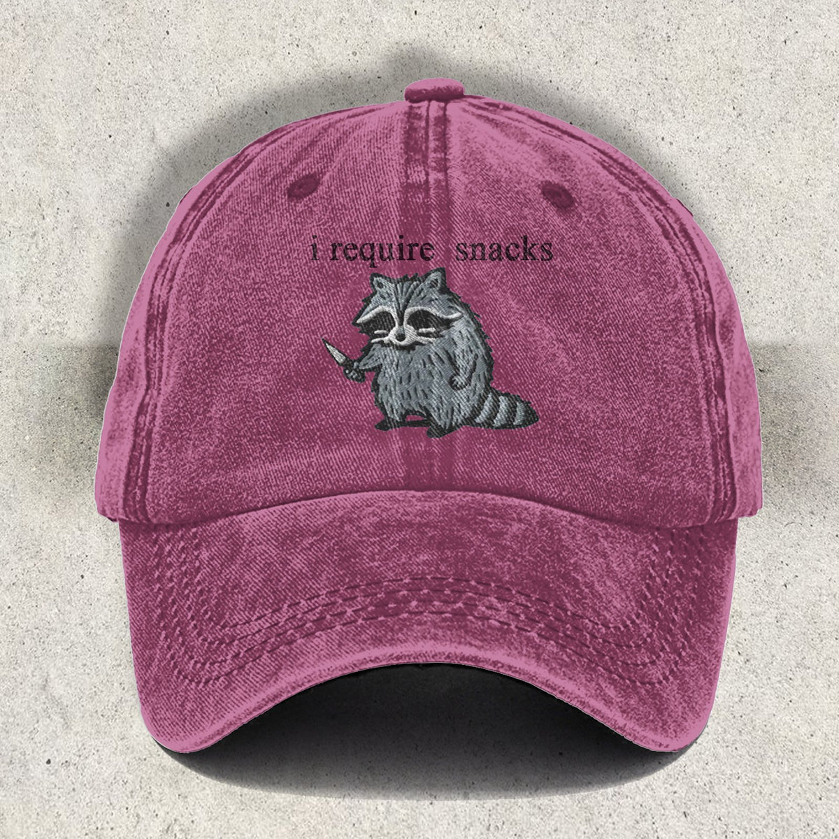 I Require Snacks Embroidered Raccoon Cap