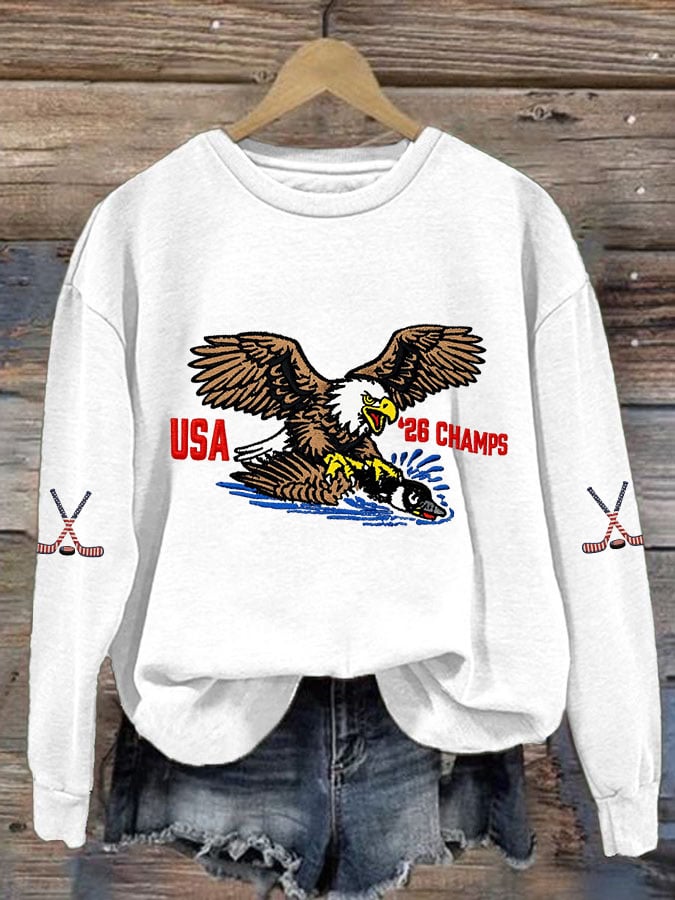 Women's Retro USA Ice Hockey Print Casual Sweatshirt