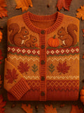 Women's Fall Pumpkin Sweater Print Cardigan