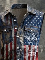 Men's Retro Patriotic Color-Block Printed Sleeveless Shirt