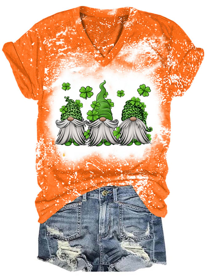 Women‘s Gnome Clover Tie-Dye Print Casual T-shirt