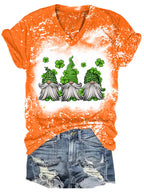 Women‘s Gnome Clover Tie-Dye Print Casual T-shirt