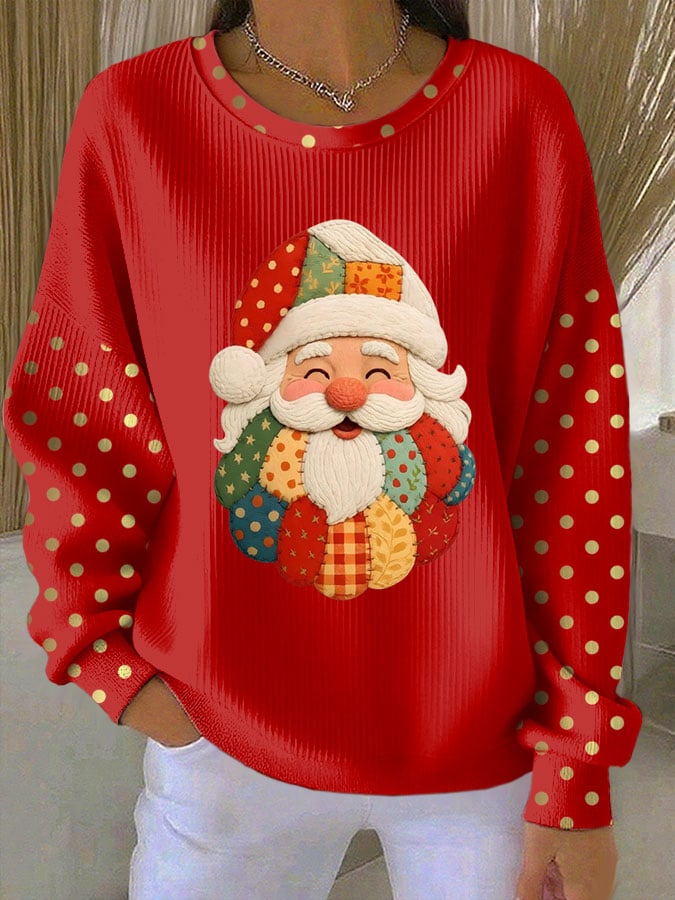 Women's Santa Claus Print Knitted Crew Neck Long Sleeve Top