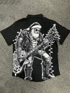 Men's Musical Santa Print Fashion Short Sleeve Shirt