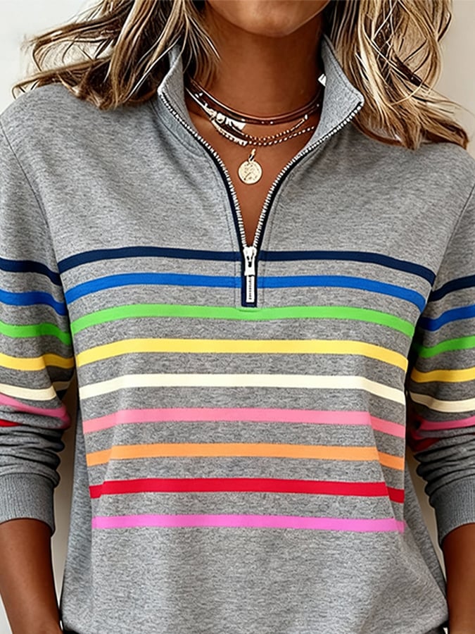 Women's Casual Rainbow Striped Print Sweatshirt