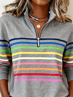 Women's Casual Rainbow Striped Print Sweatshirt