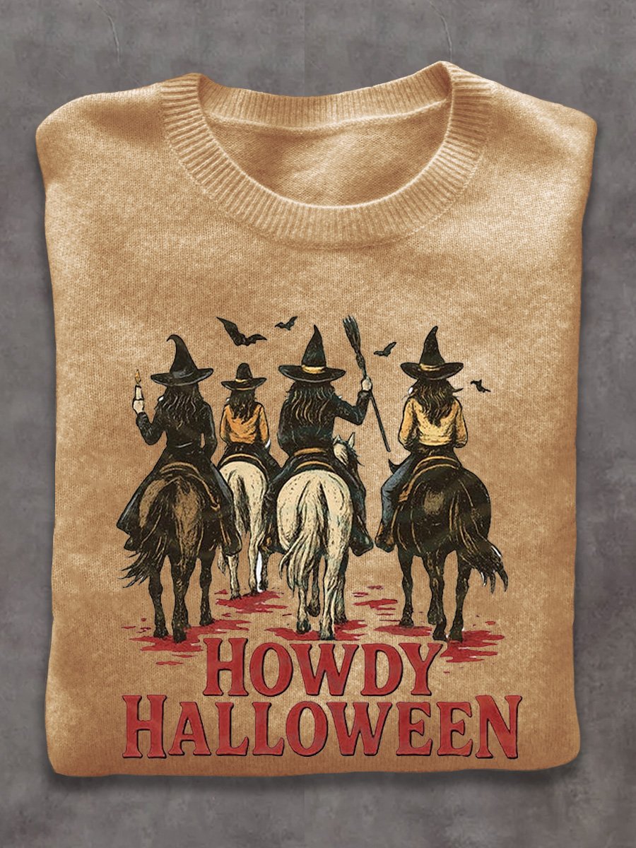 Howdy Witch West Halloween Art Print Thin Sweater