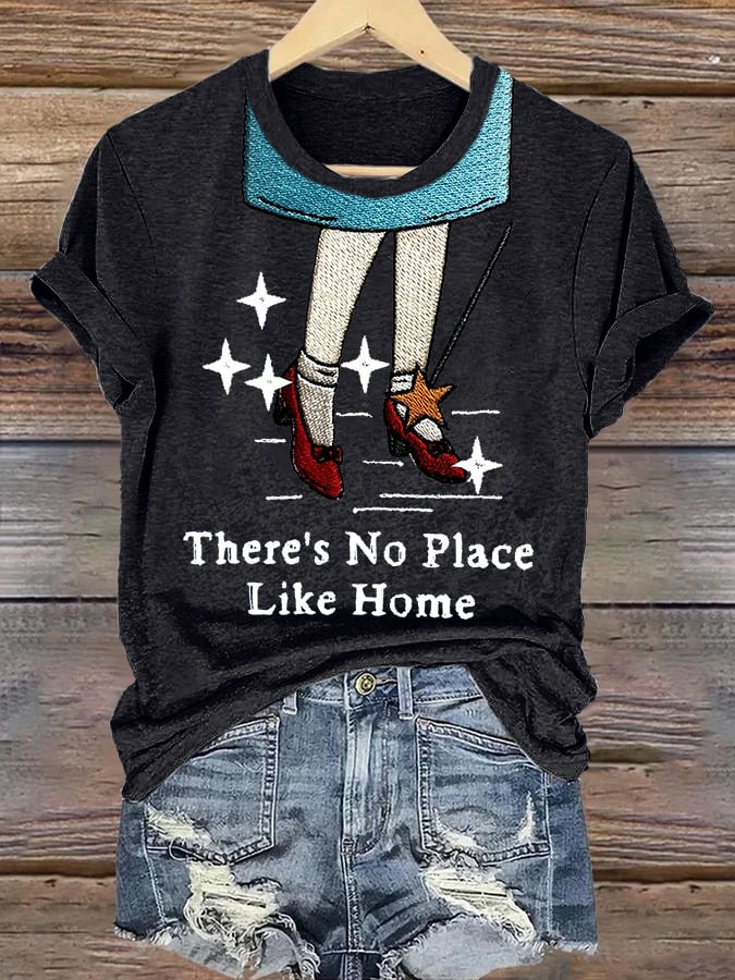 There's No Place Like Home Print Casual V-Neck T-Shirt