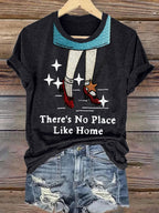 There's No Place Like Home Print Casual V-Neck T-Shirt