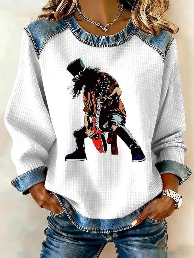 Retro Rock Slash Print Sweatshirt