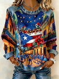 Puerto Rico Christmas Printed Patchwork Casual Sweatshirt