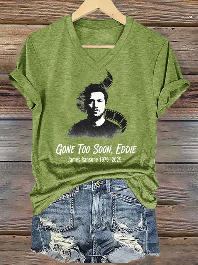 V-Neck Retro Gone Too Soon Eddie Print T-Shirt