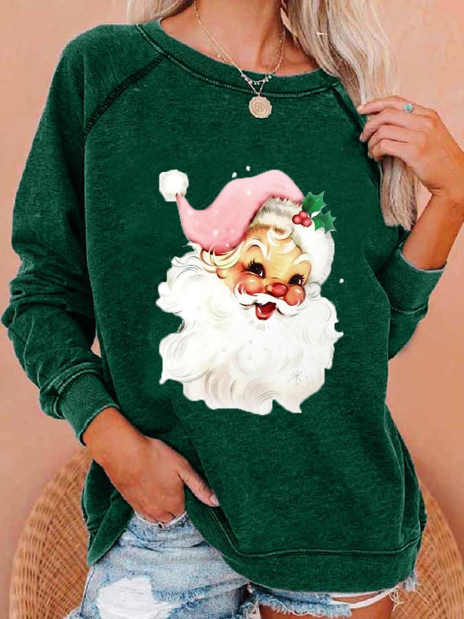 Christmas Retro Santa Print Sweatshirt