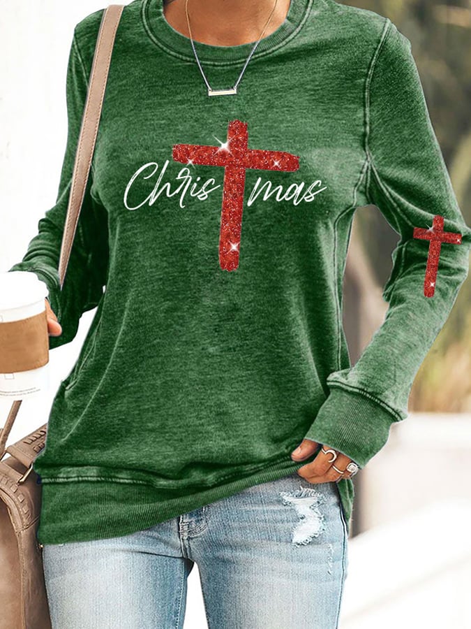 Retro Christmas Faith Cross Print Sweatshirt