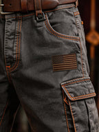 Men's Retro Outdoor Washed & Distressed Multi-Pocket Functional Cargo Shorts