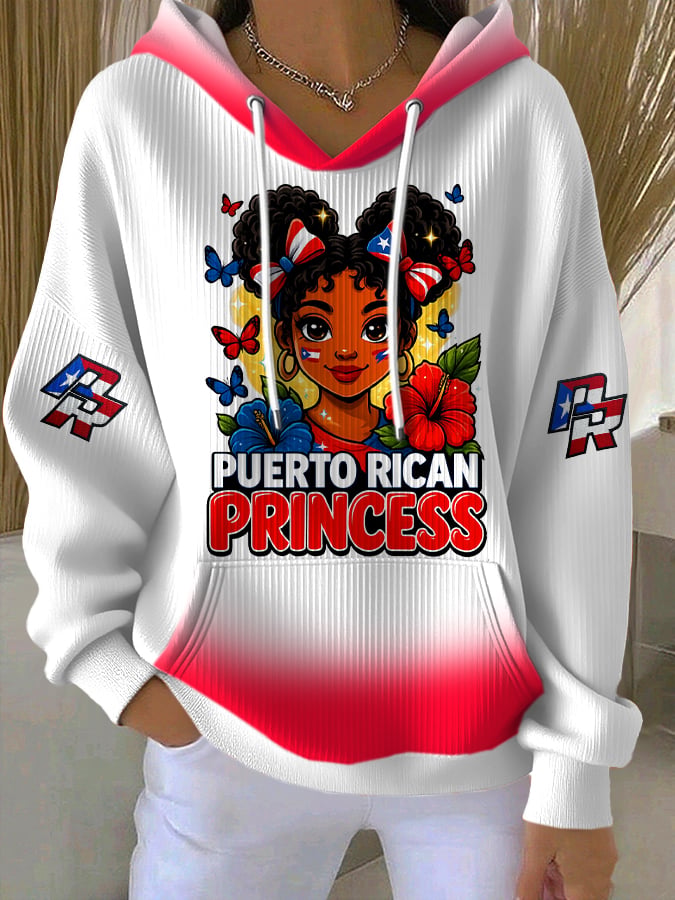 Puerto Rico Colored Casual Women's Hooded Printed Sweatshirt