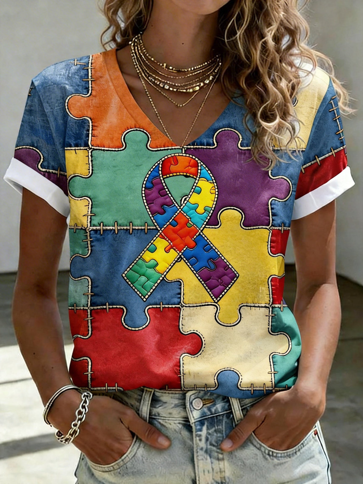 Women's Autism Awareness Print T-Shirt