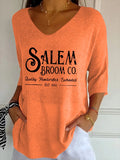 Women's Salem Broom Co Quality Handcrafted Enchanted Est 1692 Print Casual T-Shirt