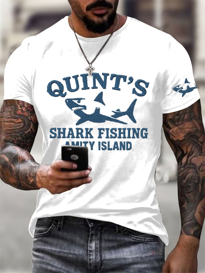 Men's Great White Shark Print Short Sleeve T-Shirt