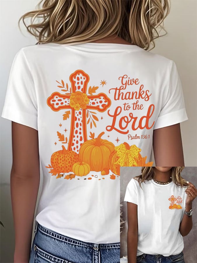 Women's Retro Give Thanks To The Lord Print T-Shirt