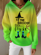Women's Halloween Witch Print Furry Lined Hoodie