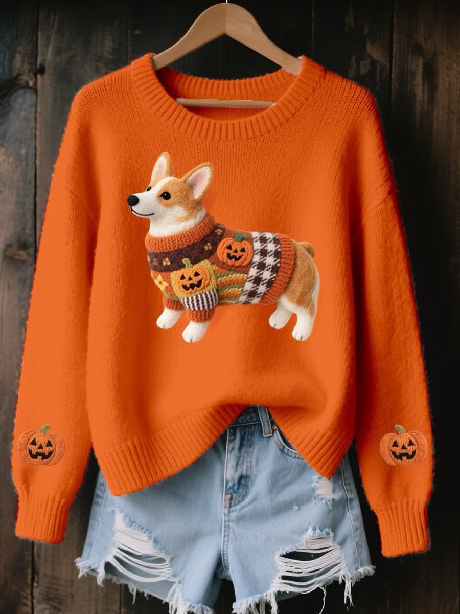 Women's Halloween Puppy Art Print Sweater