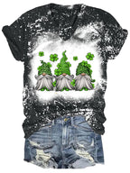 Women‘s Gnome Clover Tie-Dye Print Casual T-shirt