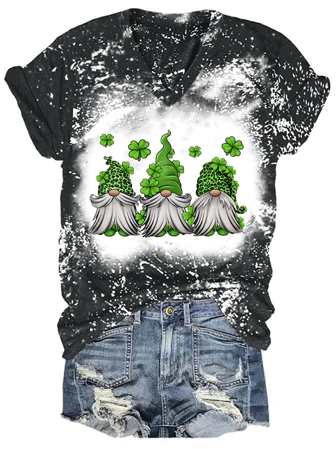 Women‘s Gnome Clover Tie-Dye Print Casual T-shirt