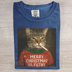 Funny Smoking Cat Christmas Art Print T-Shirt