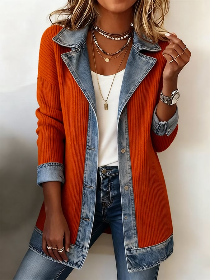 Women'S Casual Lapel Contrast Color Stitching Jacket