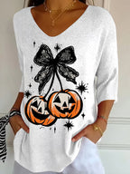 Women's Cherry Pumpkin Printed T-Shirt