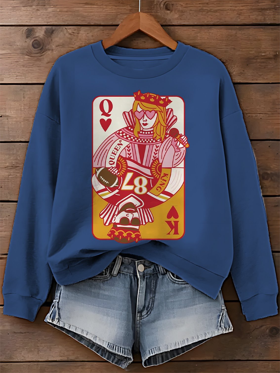 Women's Queen And King Print Round Neck Sweatshirt