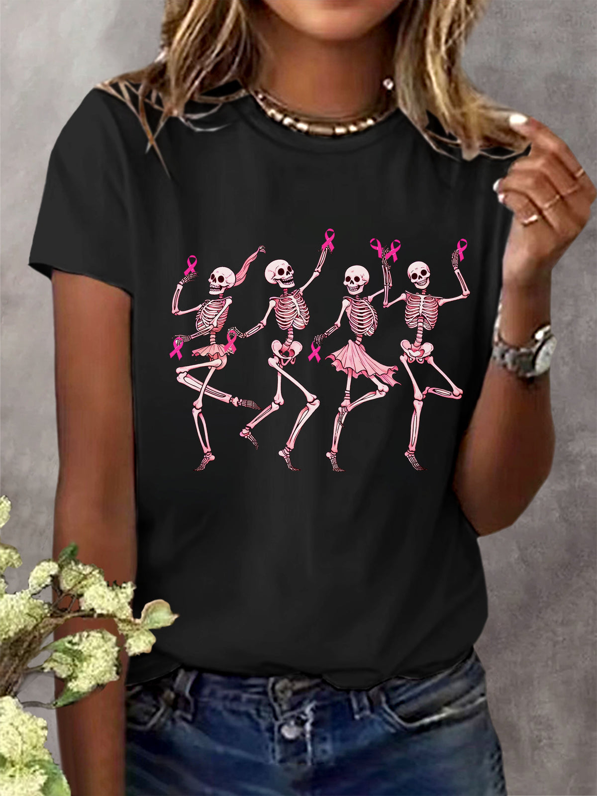 Women's Breast Cancer Crew Neck Print T-Shirt