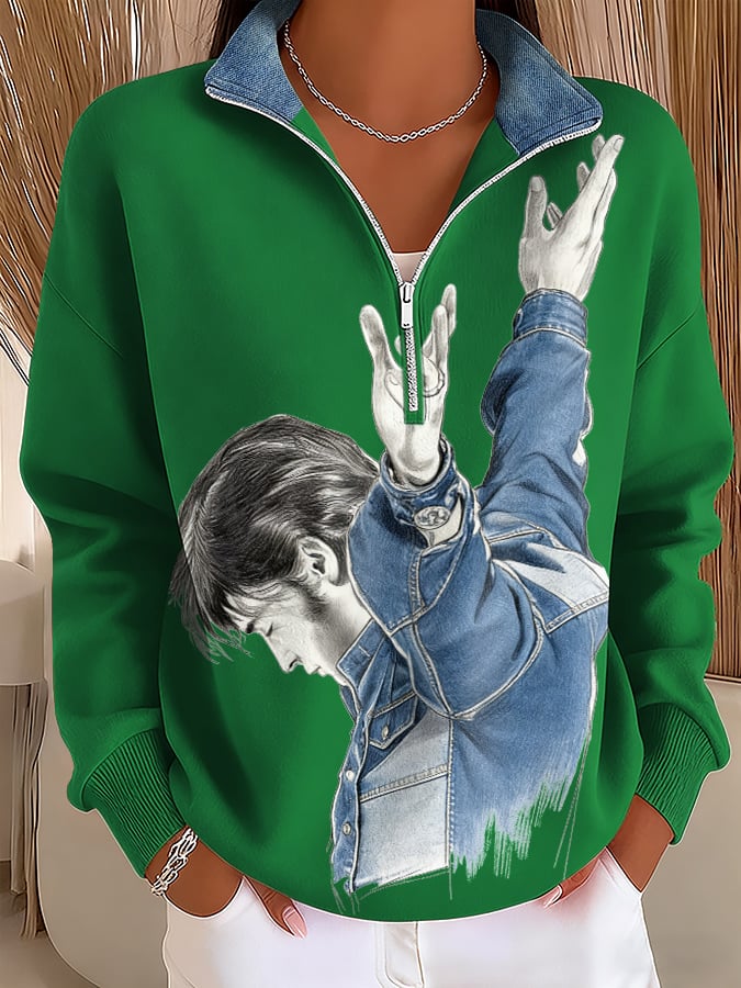 Women's Retro King Of Rock And Roll Print Sweatshirt